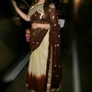Indian saree brown and gold